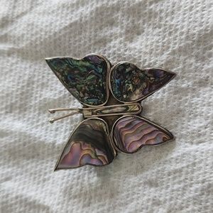 Silver abalone butterfly brooch